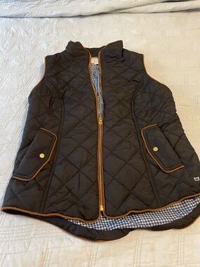 Preppy Quilted Black Vest with Contrast Trim and gingham lining